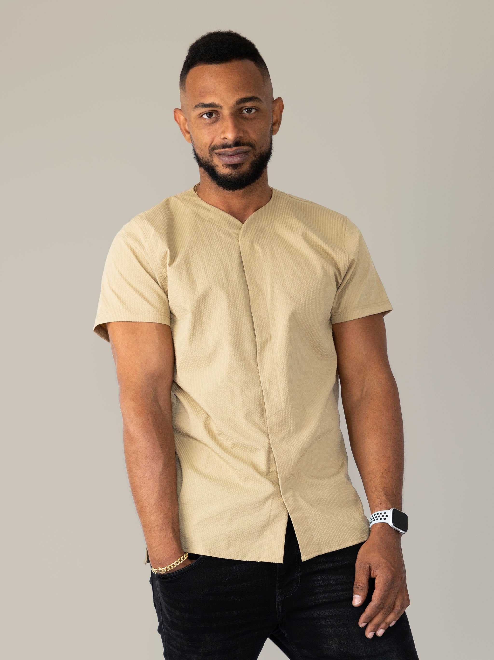 SeerTech™ Collarless Short Sleeve - Beige (Recycled)