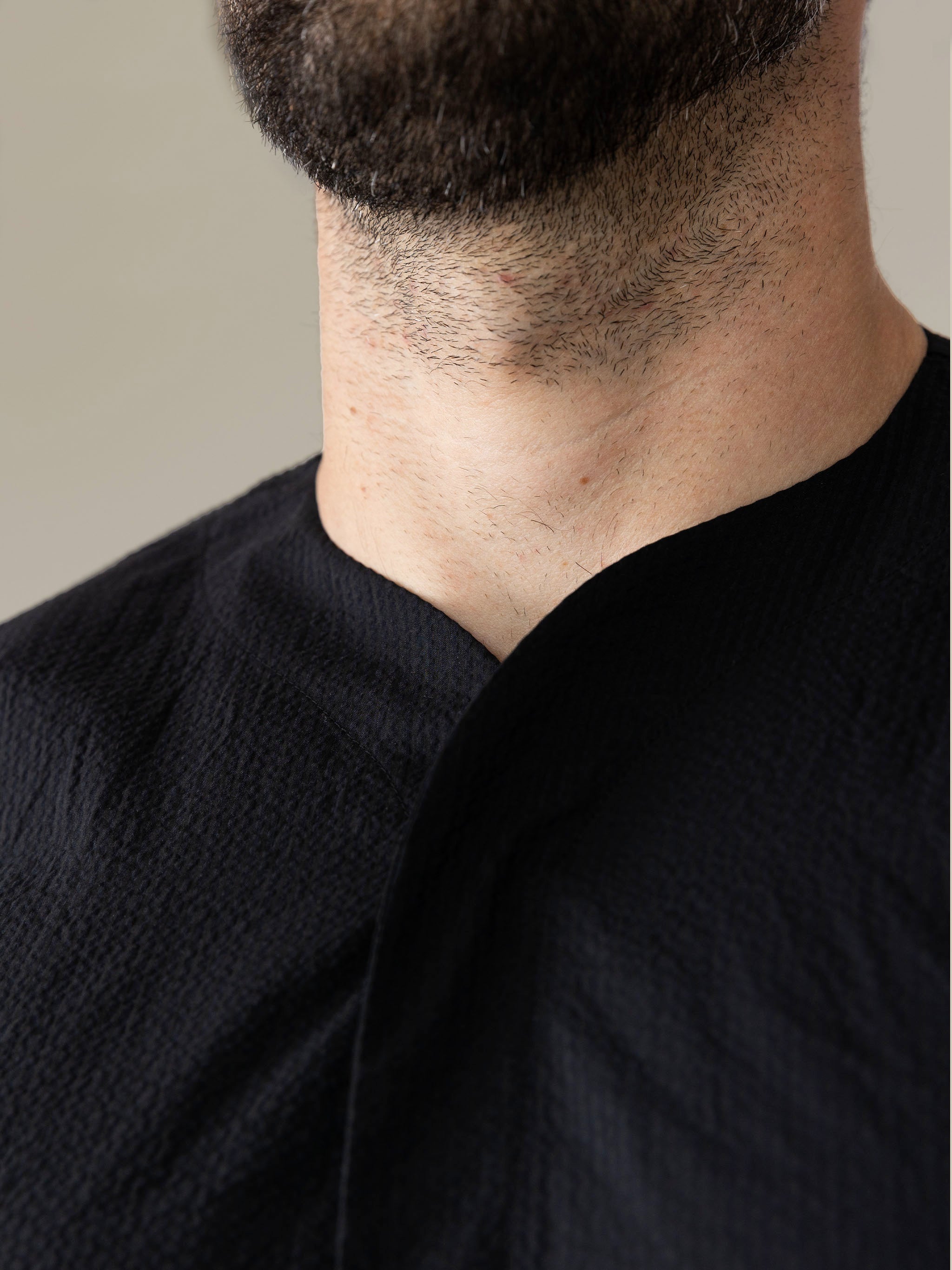 SeerTech™ Seersucker Collarless Short Sleeve Button Up - Black (Recycled)
