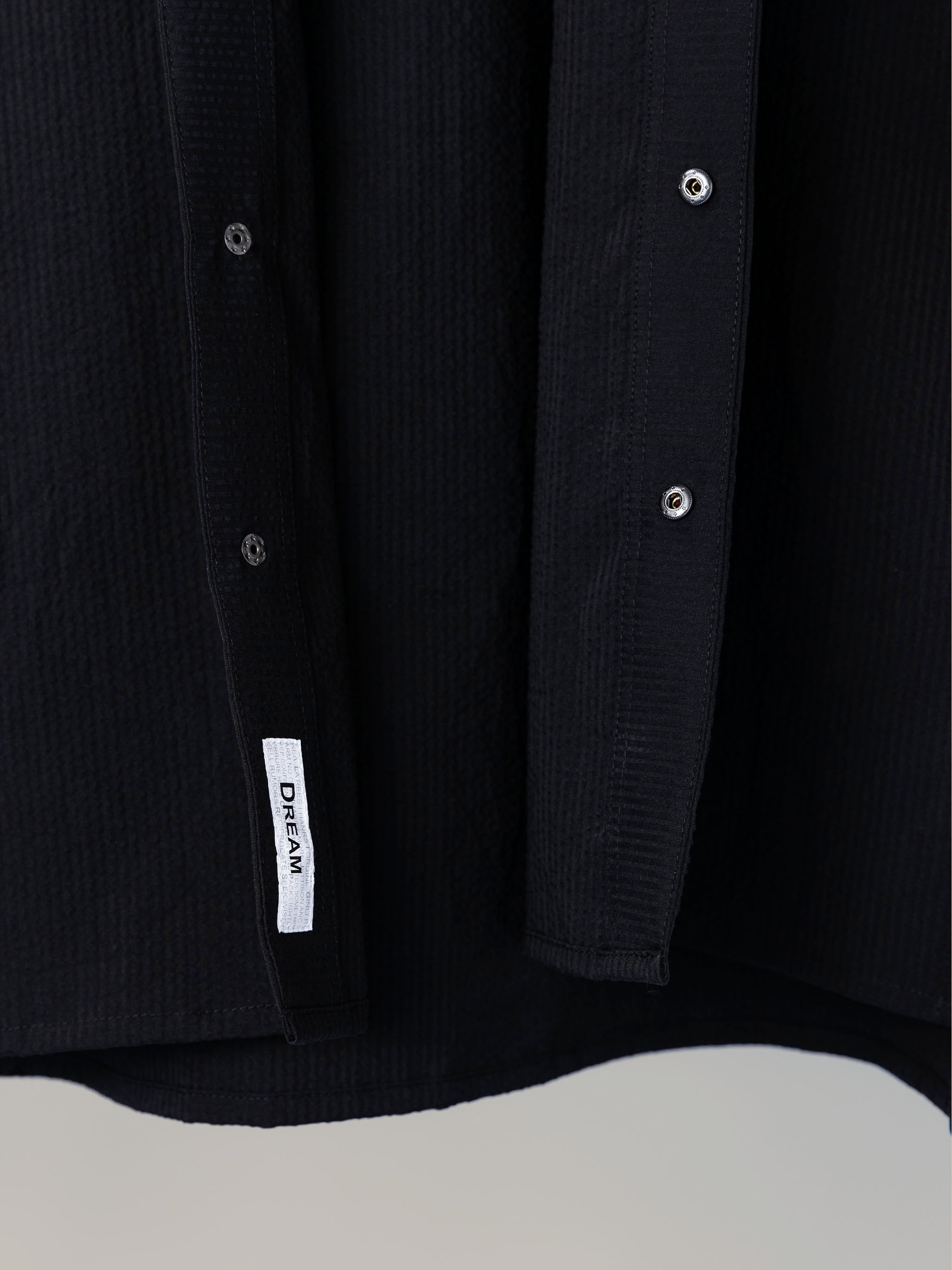 SeerTech™ Seersucker Collarless Short Sleeve Button Up - Black (Recycled)