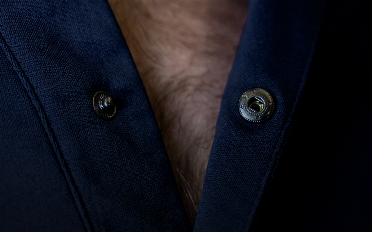Cheegs collarless mens shirt featuring durable metal snap buttons