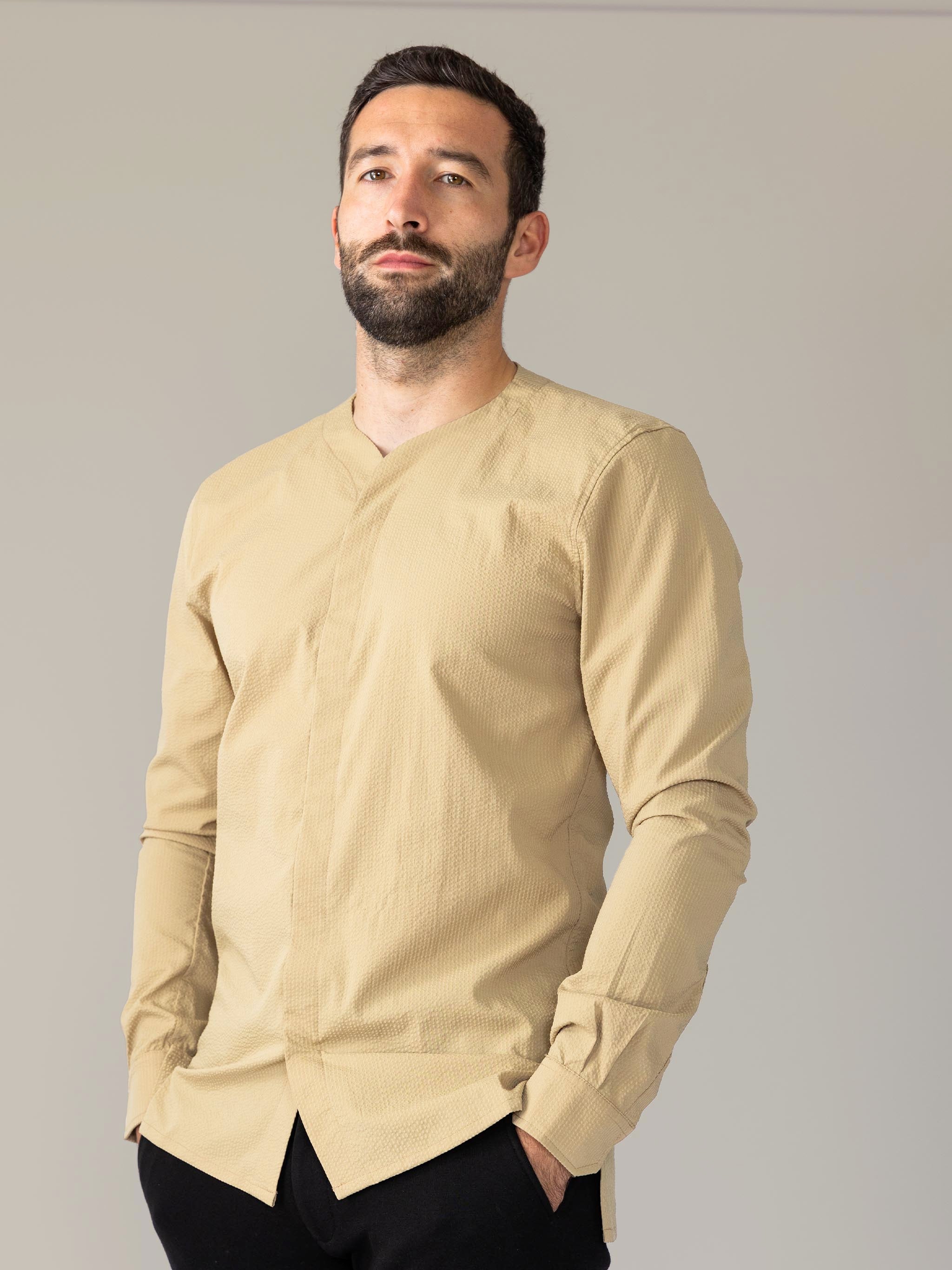 SeerTech™ Collarless Long Sleeve - Beige (Recycled)