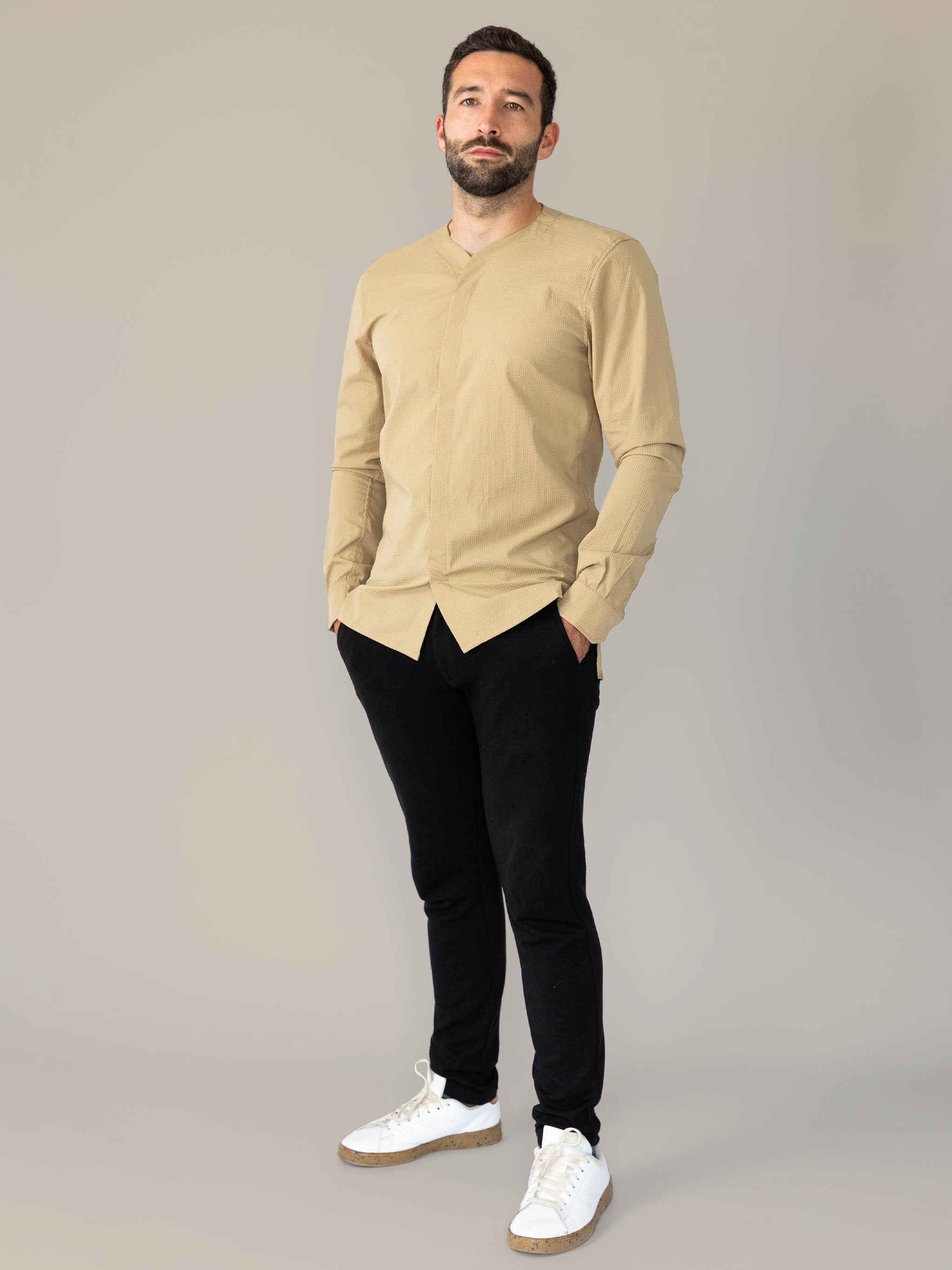 SeerTech™ Collarless Long Sleeve - Beige (Recycled)