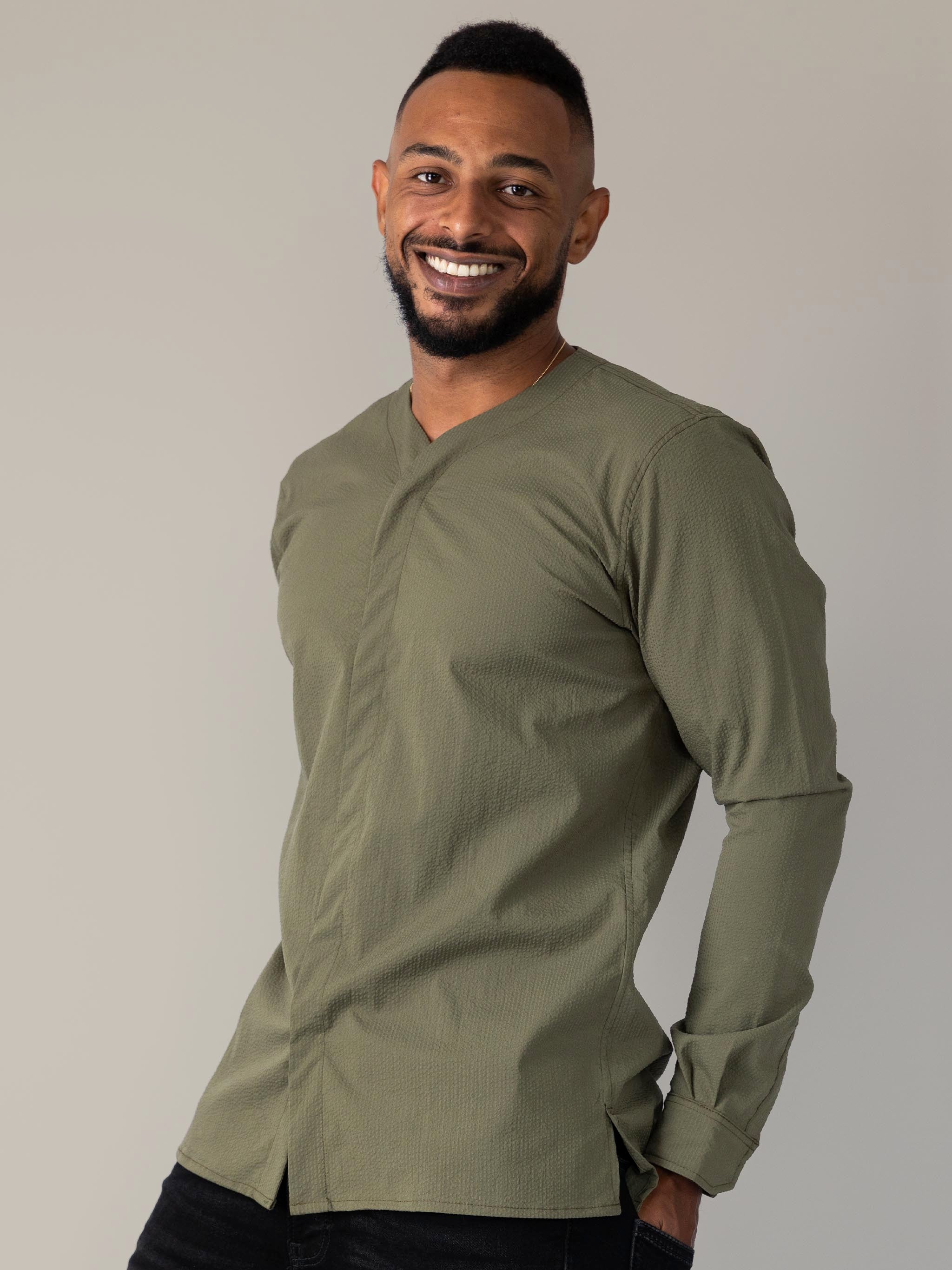 SeerTech™ Collarless Long Sleeve - Khaki (Recycled)