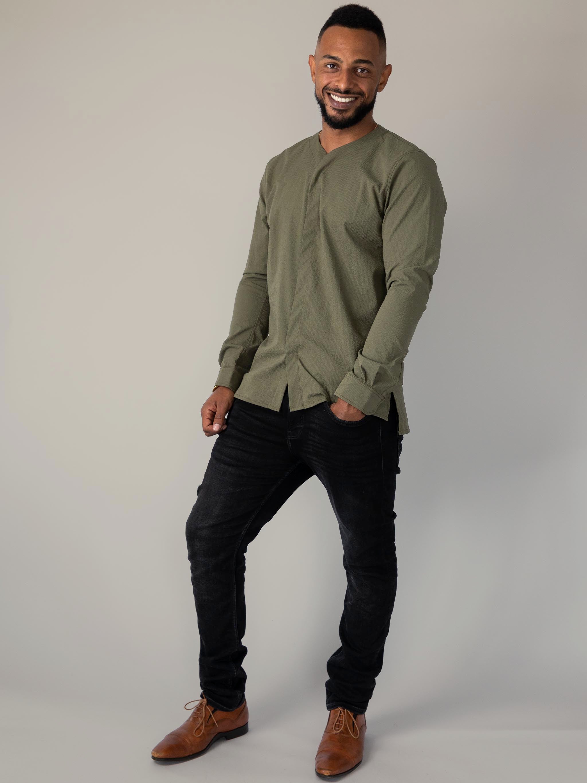 SeerTech™ Collarless Long Sleeve - Khaki (Recycled)