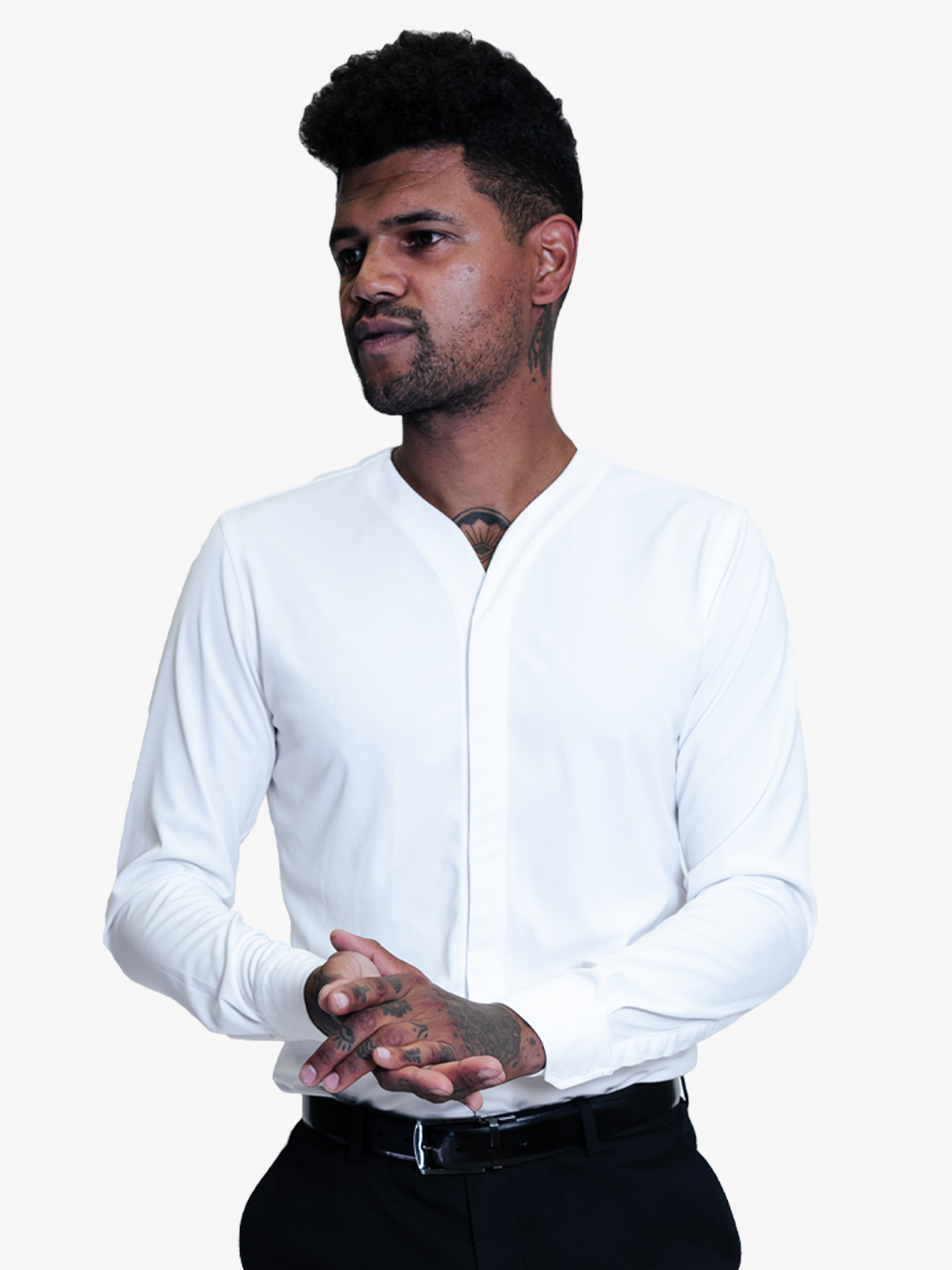 1.0 Collarless Dress Shirt Long Sleeve - White