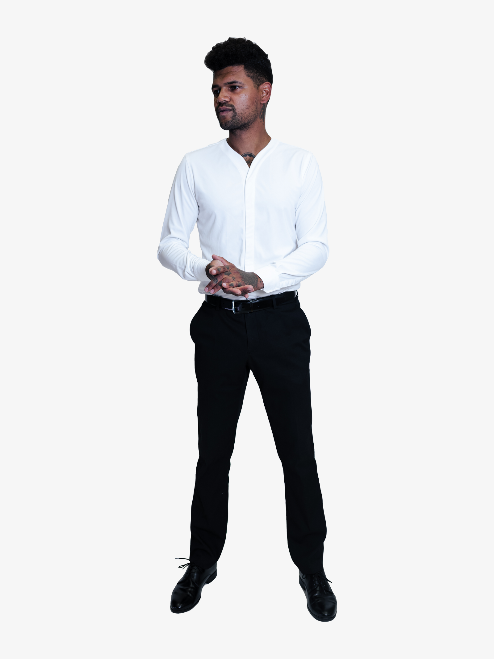 1.0 Collarless Dress Shirt Long Sleeve - White