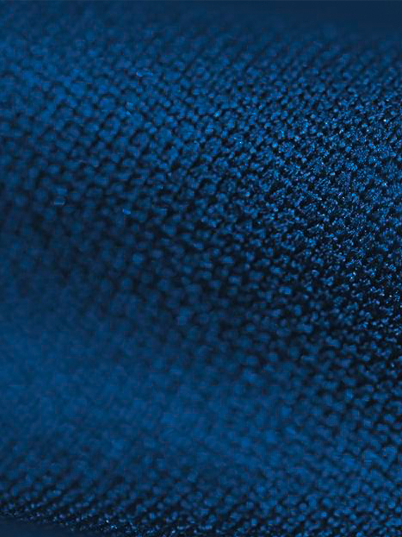 navy blue knit fabric made of recycled polyester blended with NASA heat regulating technology