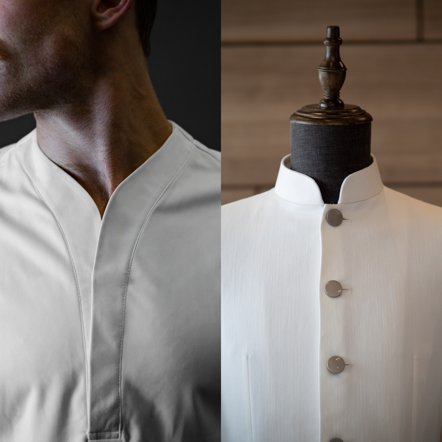 Cheegs collarless dress shirt vs a men's mandarin collared shirt comparison 