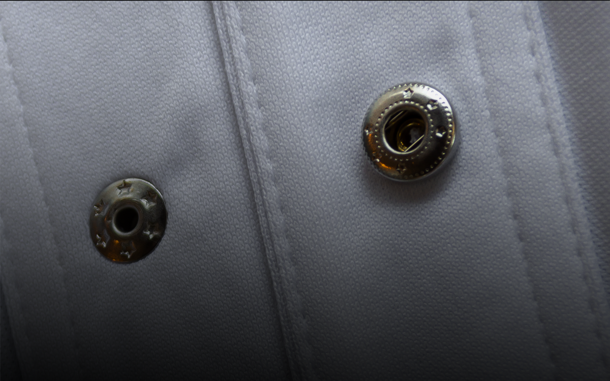 image of Cheegs collarless shirts featuring the durable metal snap buttons
