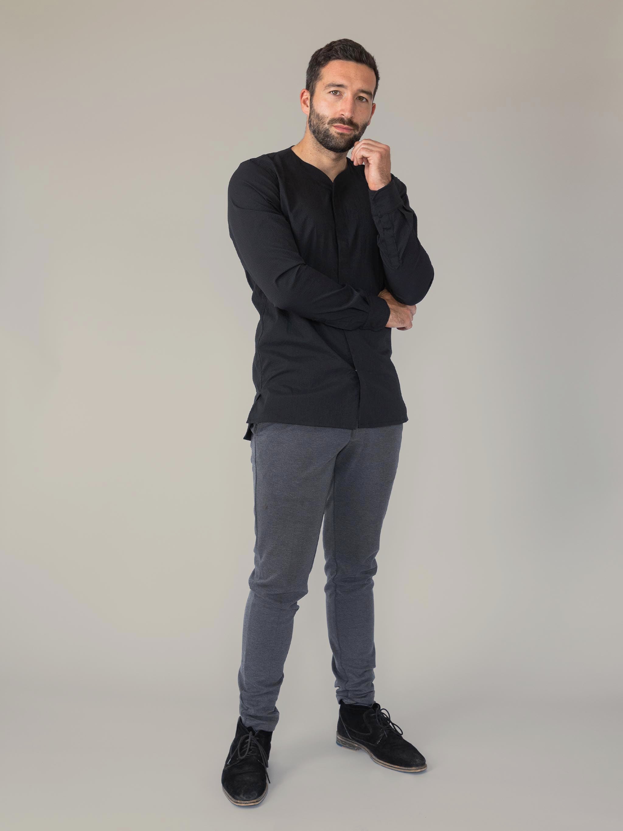 SeerTech™ Collarless Long Sleeve - Black (Recycled)