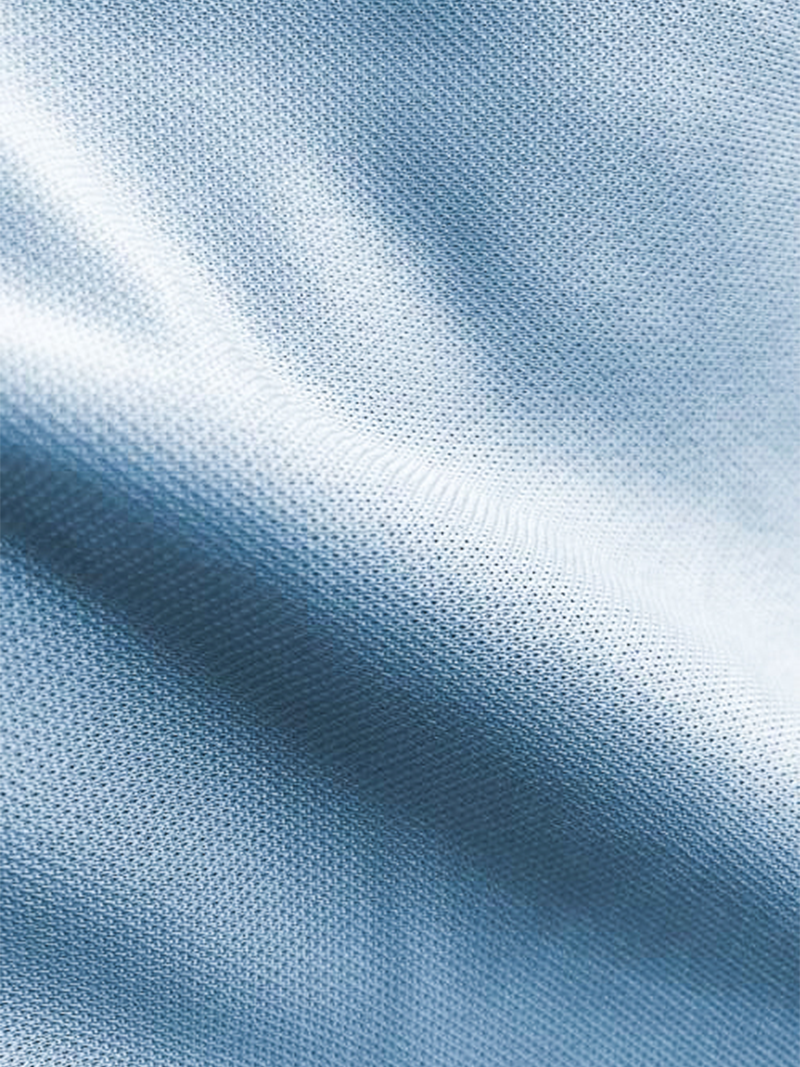 light blue knit textile made with recycled polyester with NASA heat regulating technology